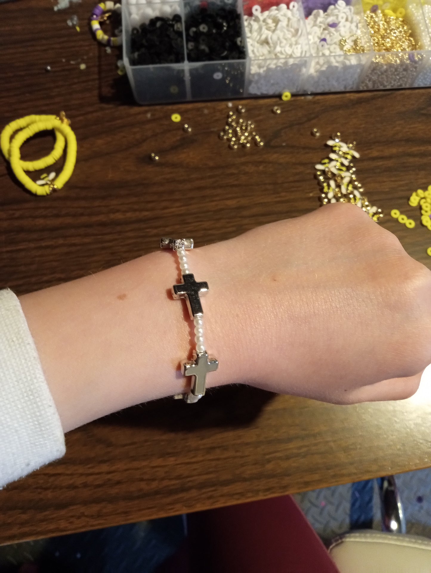 Cute Cross And Pearl Bracelet